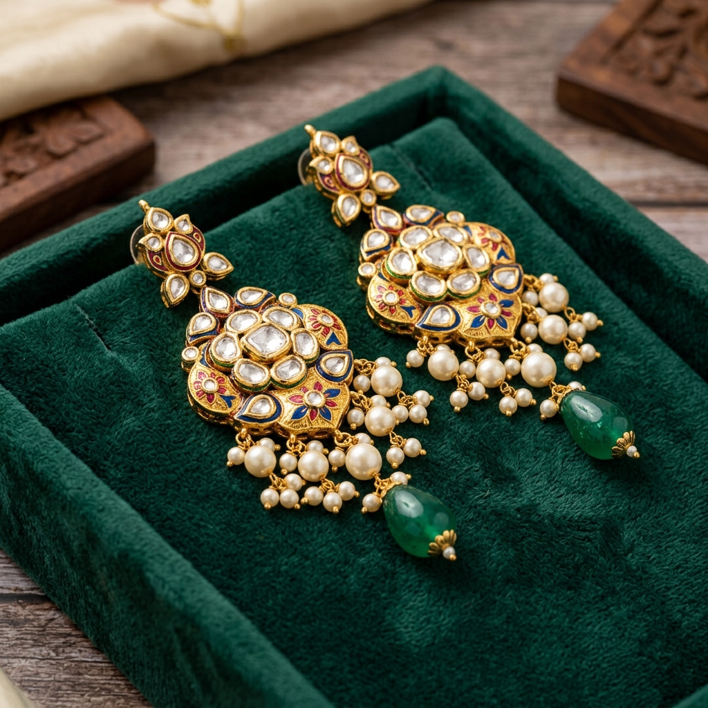 Royal Kundan Meenakari Jhumkas