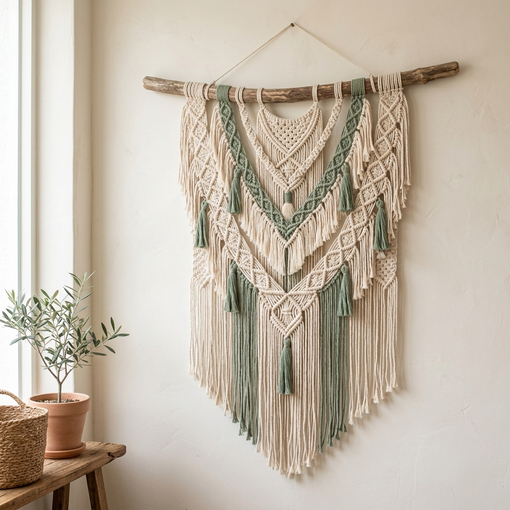 Textured Sage Macrame Wall Tapestry
