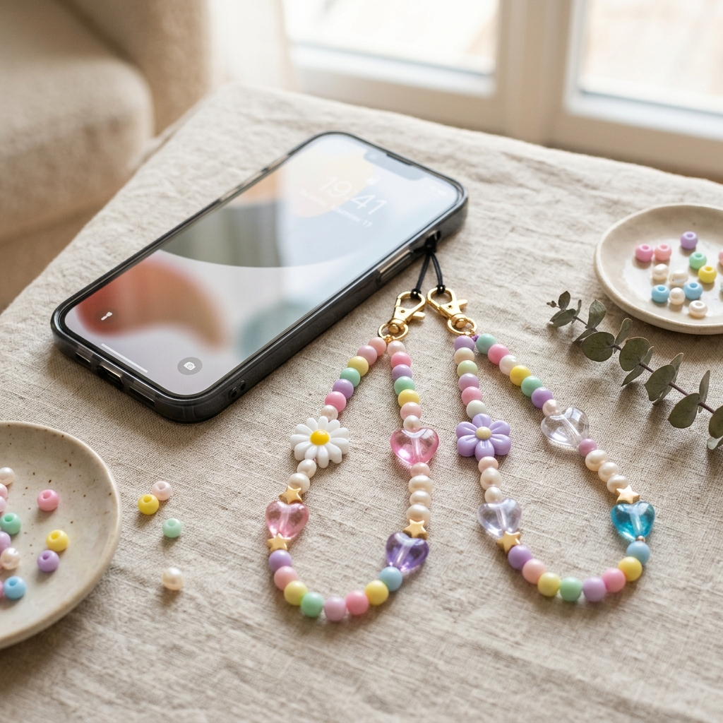 Pastel Beaded Phone Charm Wristlet