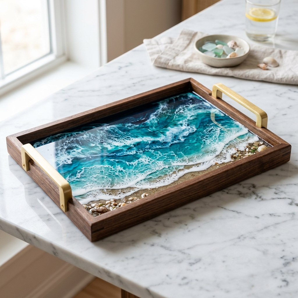 Ocean Wave Resin Art Serving Tray